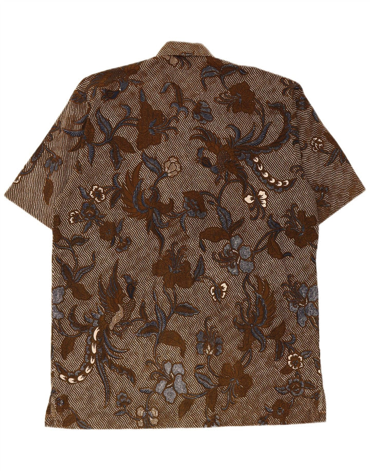 Camisa Vintage Hombre Manga Corta XL Marrón Floral