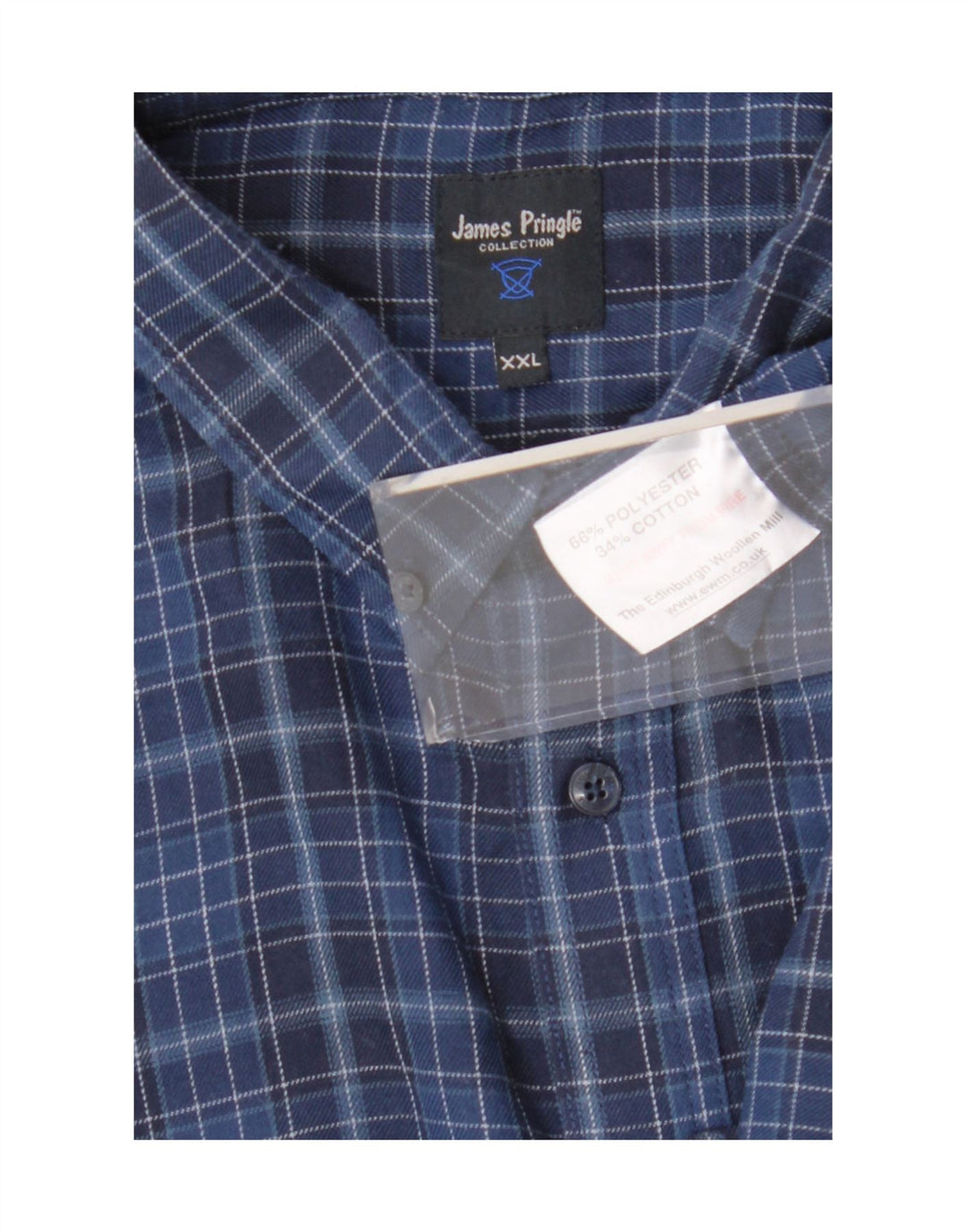 James Pringle Camisa para hombre 2XL Poliéster a cuadros azul marino
