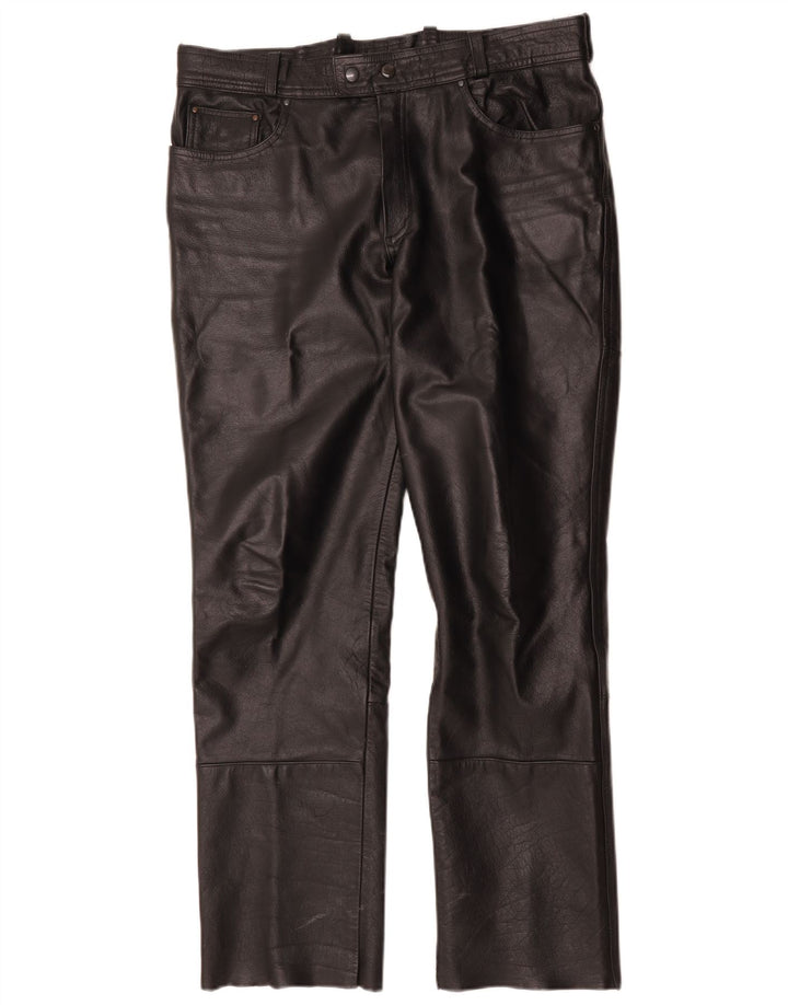 Pantalones rectos de cuero Louis para hombre W34 L30 Negro