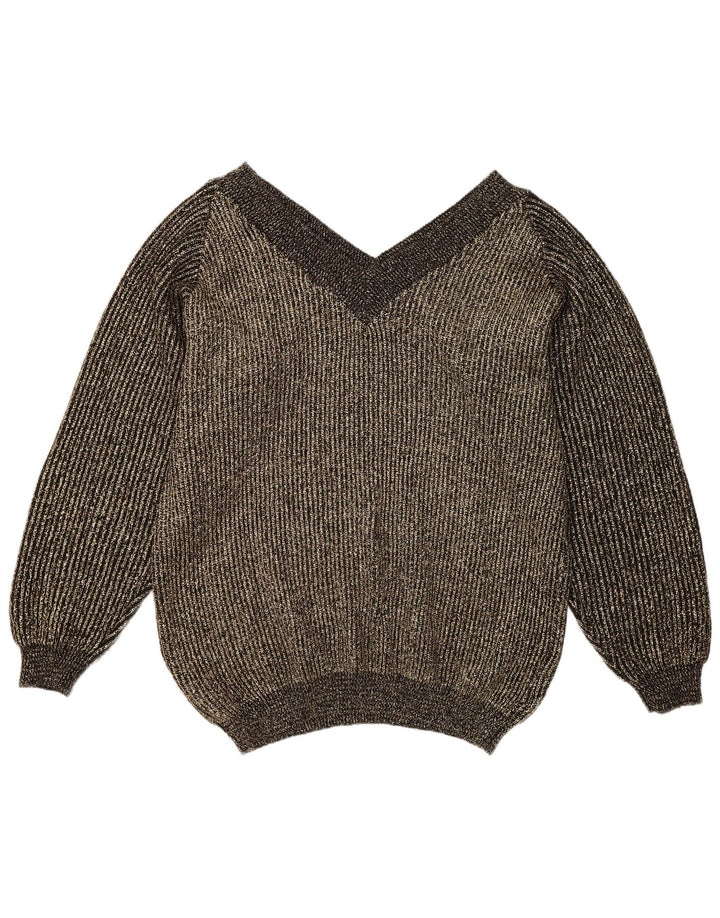 Vintage mujer oversize V-cuello jumper suéter EU 40 oro medio moteado