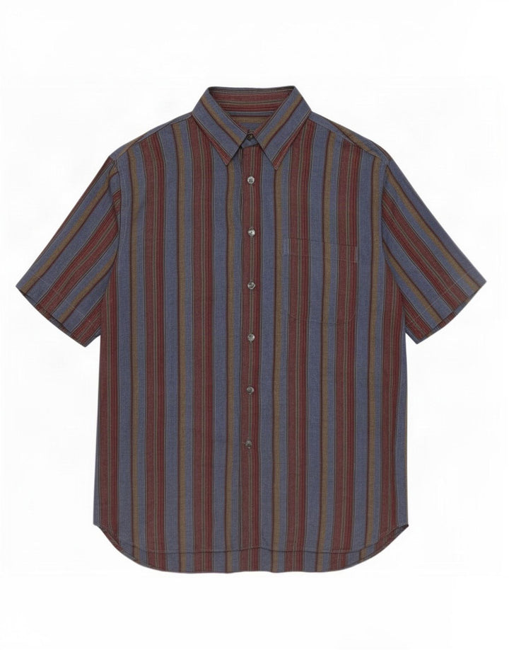 Camisa vintage de manga corta para hombre con rayas multicolores medianas