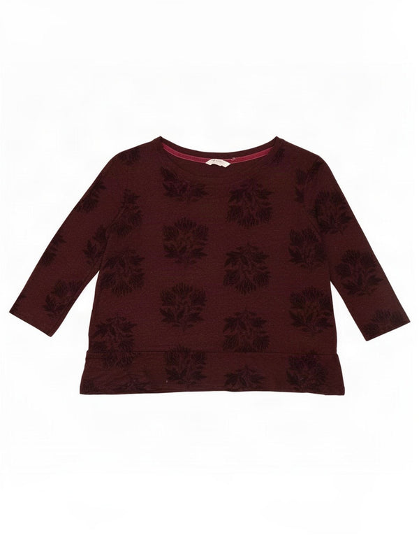Top corto para mujer de White Stuff, manga 3/4, UK 44, viscosa floral en color burdeos medio