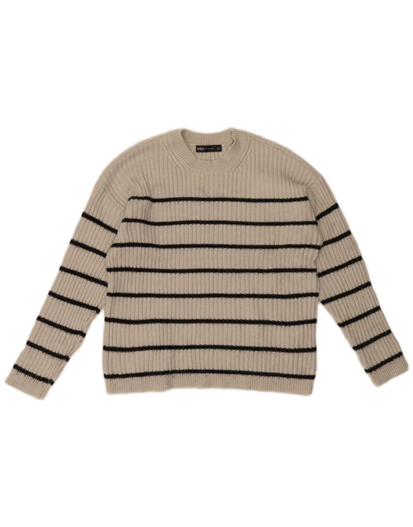 Marks & Spencer Suéter tipo jersey con cuello redondo para mujer UK 12 Medium Off White