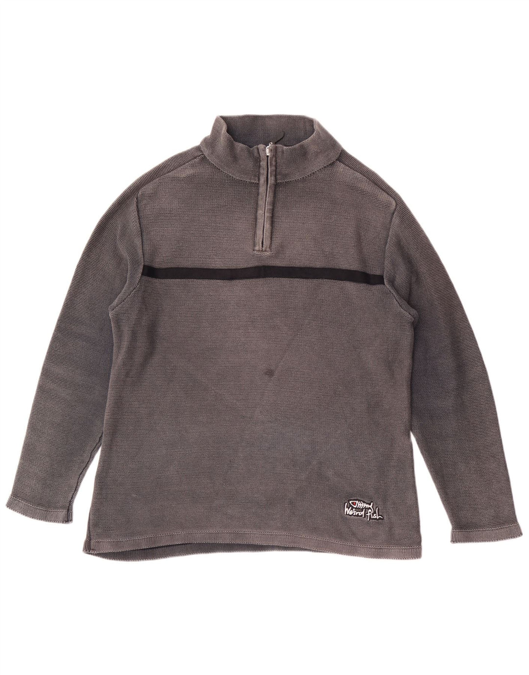 WEIRD FISH Sudadera con cuello con cremallera para hombre, jersey pequeño de algodón gris con bloques de color