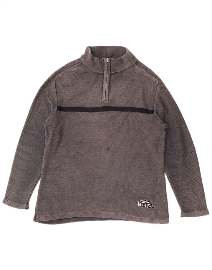 WEIRD FISH Sudadera con cuello con cremallera para hombre, jersey pequeño de algodón gris con bloques de color