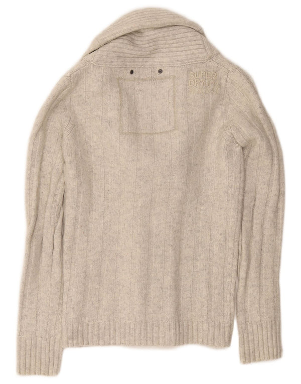 SUPERDRY Suéter tipo cárdigan para mujer UK 10 Small Off White Wool