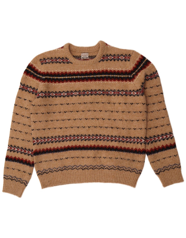 Scout - Jersey de cuello redondo para hombre, talla grande, color beige, nailon Fair Isle