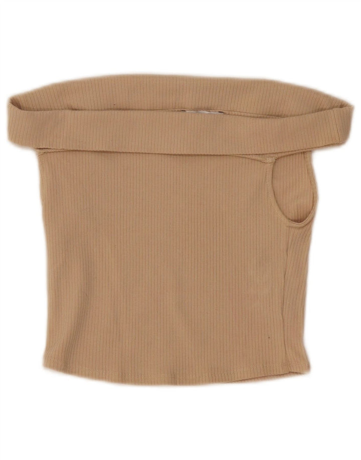 Zara Top corto con hombros descubiertos para mujer UK 8 Small Algodón beige
