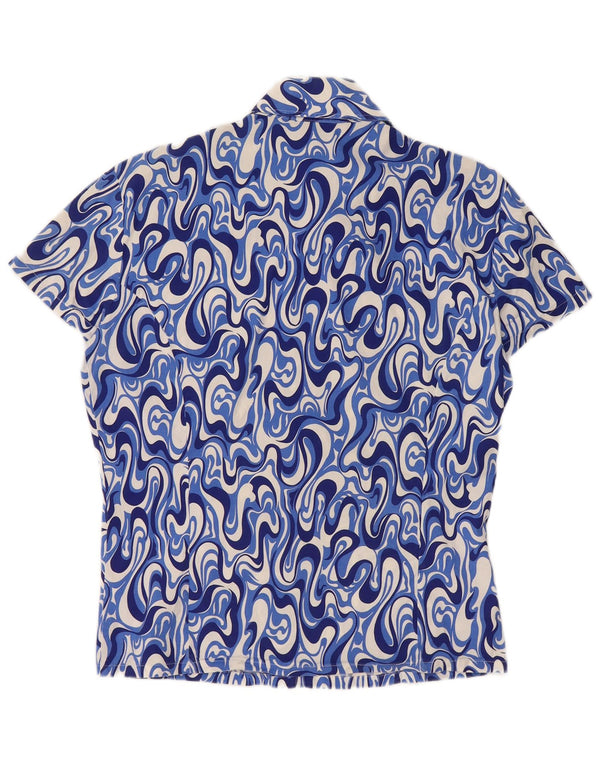 Naracamicee Camisa de manga corta para hombre Algodón geométrico azul grande