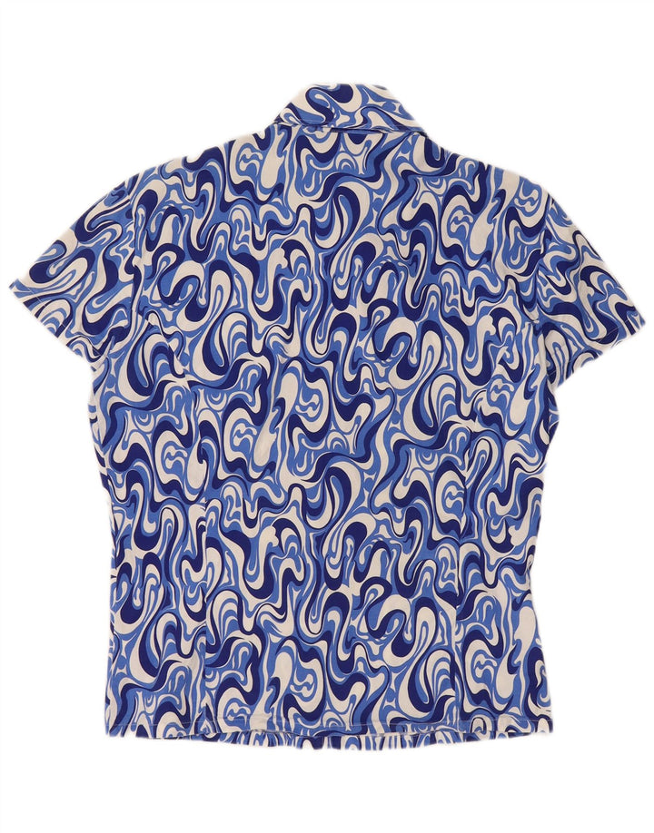 Naracamicee Camisa de manga corta para hombre Algodón geométrico azul grande