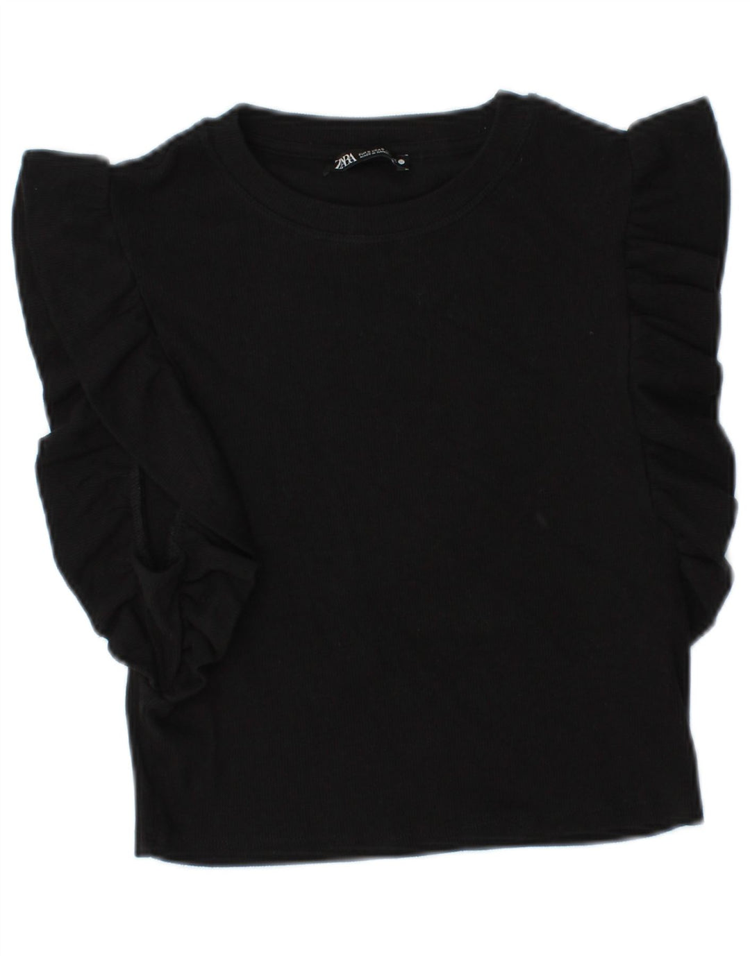 Zara Mujer Blusa Corta Top Reino Unido 8 Pequeño Algodón Negro