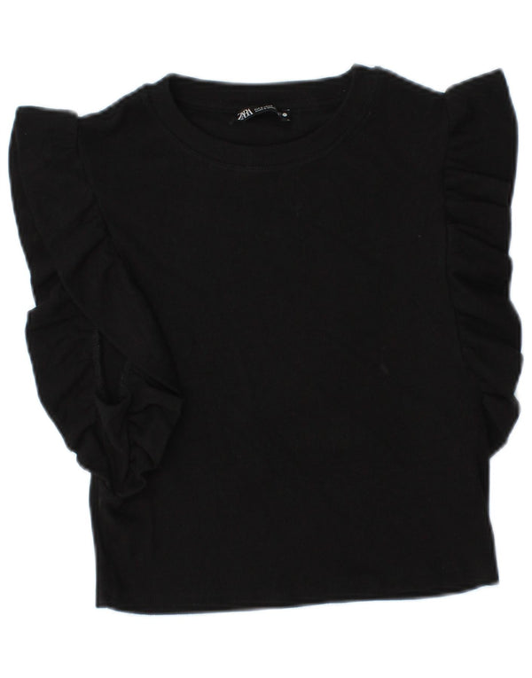 Zara Mujer Blusa Corta Top Reino Unido 8 Pequeño Algodón Negro