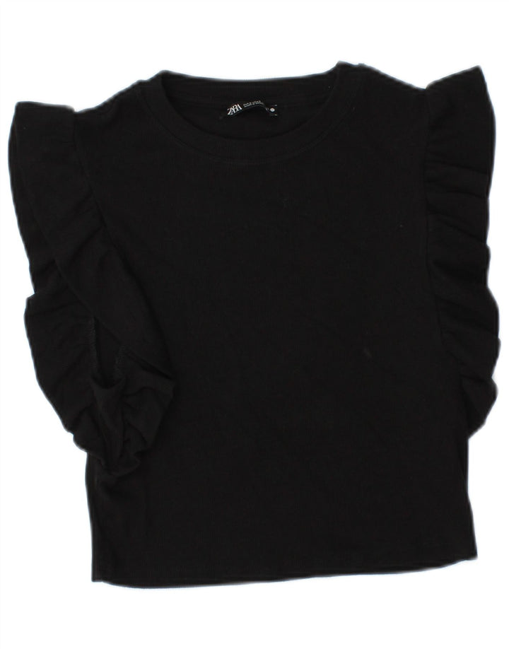 Zara Mujer Blusa Corta Top Reino Unido 8 Pequeño Algodón Negro