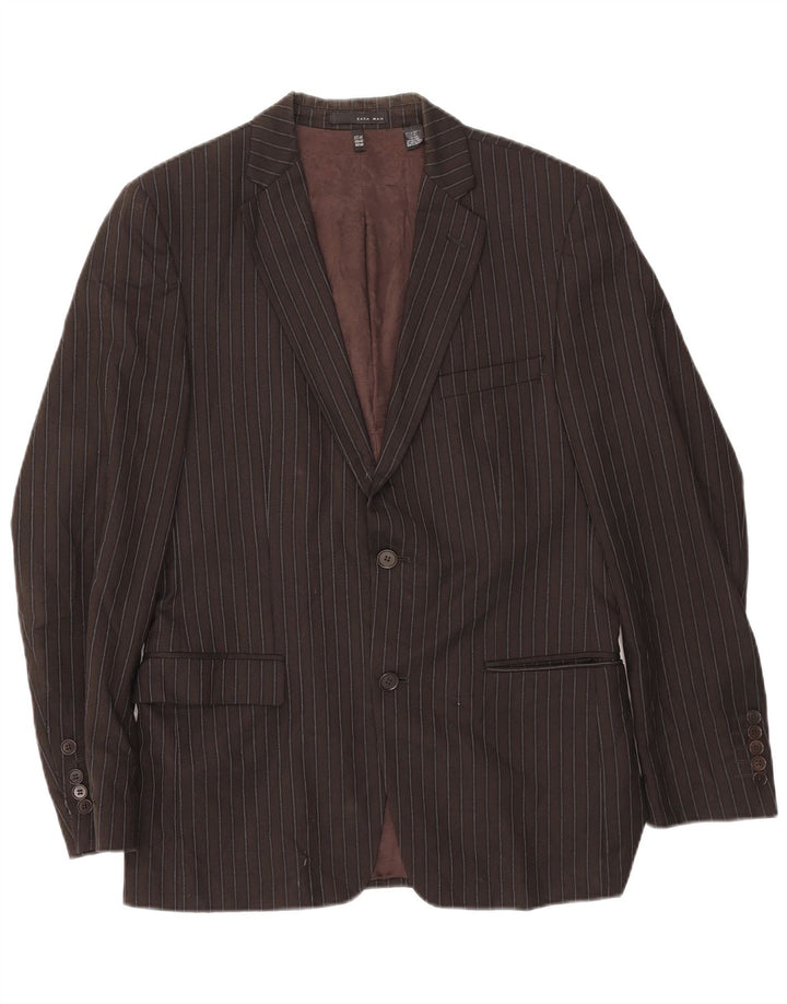 Zara Chaqueta tipo blazer de 2 botones para hombre EU 50 Rayón a rayas marrón medio