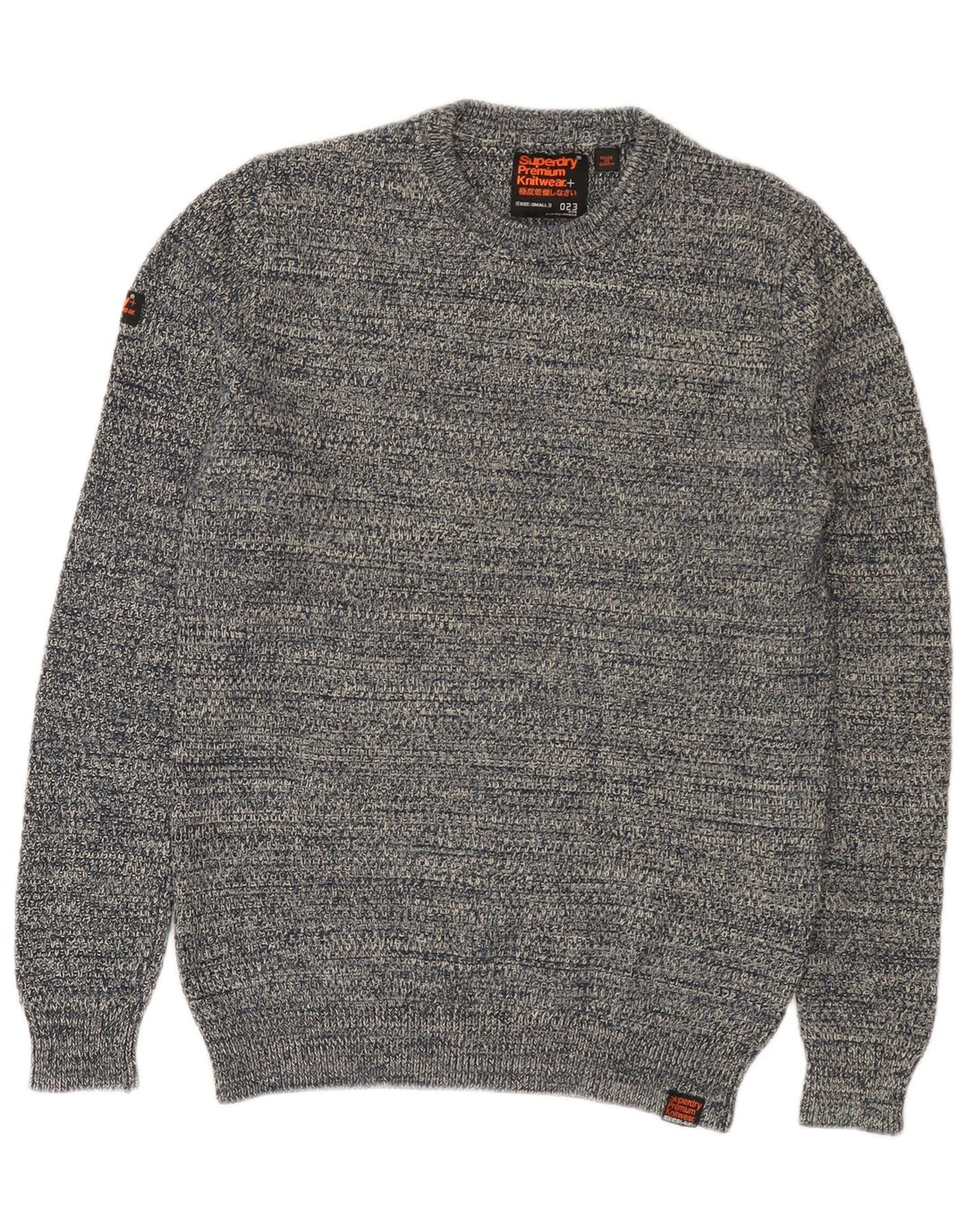 SUPERDRY Jersey de cuello redondo para hombre pequeño de algodón moteado azul marino