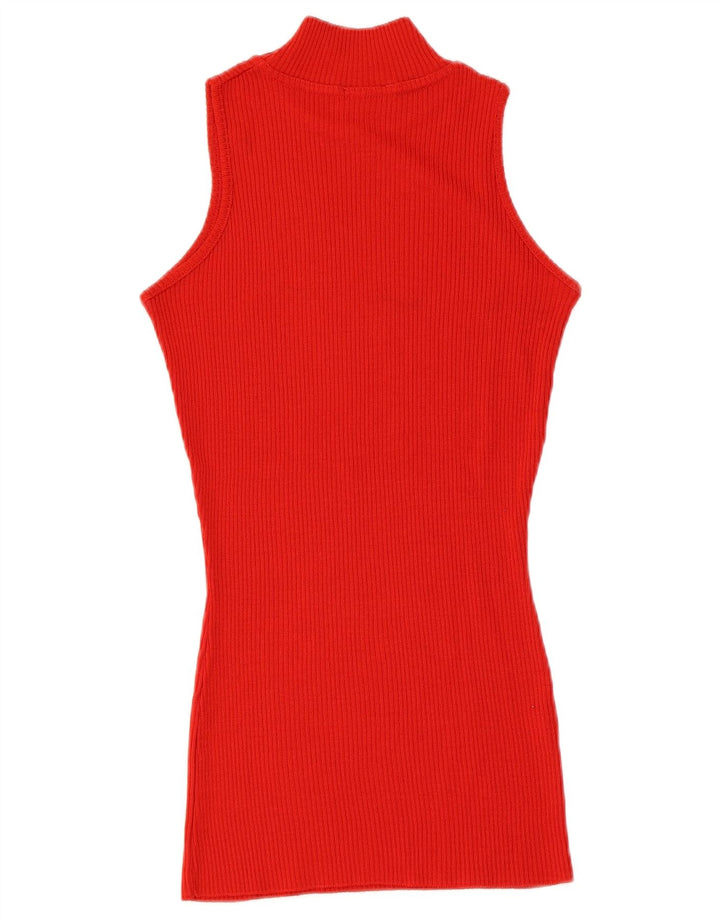 Vintage mujer chaleco camiseta sin mangas Reino Unido 12 viscosa roja mediana