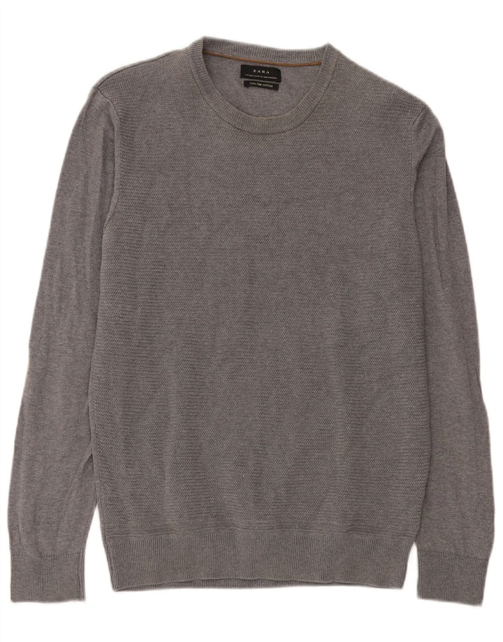 Zara Hombre Jersey Cuello Redondo Jersey Algodón Gris Medio