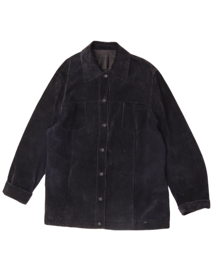 ELENA MIRO Chaqueta de ante para mujer UK 18 XL Cuero azul marino