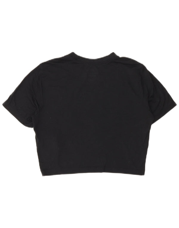 NIKE Womens Swoosh Slim Fit Crop Graphic T-Shirt Top UK 12 Medium Black