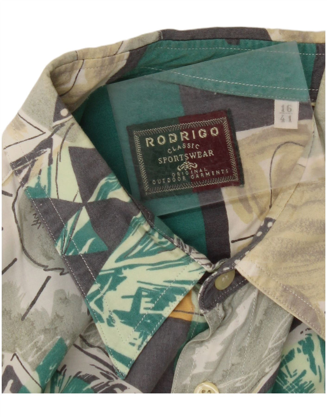 RODRIGO Camisa Manga Corta Hombre Talla 16 41 Grande Multicolor Geométrico