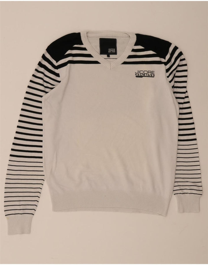 Jack & Jones Jersey con cuello en V para hombre Large White Colorblock