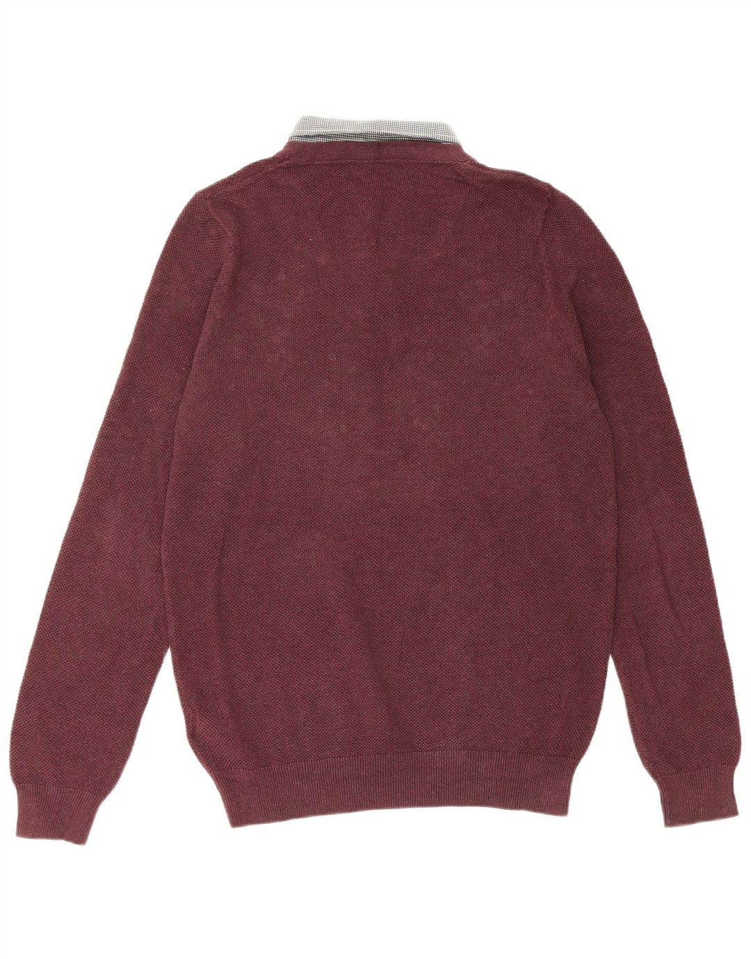 Marks & Spencer Suéter tipo jersey con cuello tipo polo para hombre, talla pequeña, color burdeos