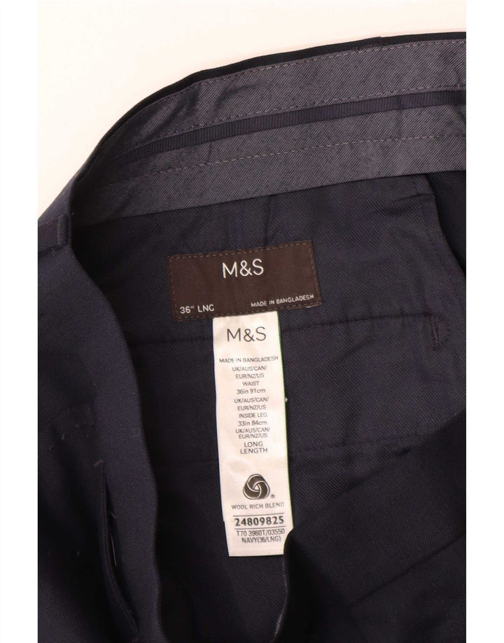 Marks & Spencer Pantalón chino recto para hombre W36 L31 Lana azul marino