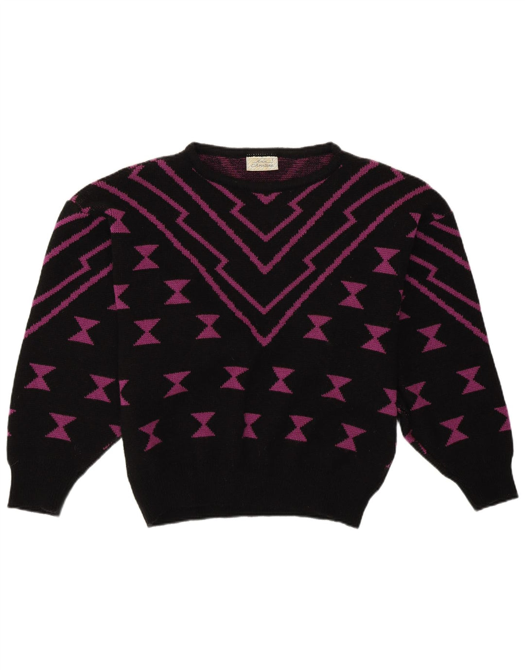 ANN CHRISTINE Suéter tipo jersey con cuello barco para mujer UK 40 Mediano Negro Geométrico