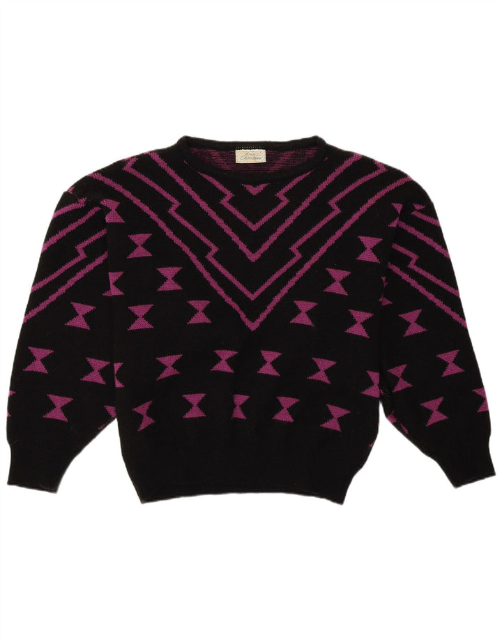 ANN CHRISTINE Suéter tipo jersey con cuello barco para mujer UK 40 Mediano Negro Geométrico