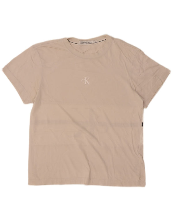 Calvin Klein Jeans Hombre Camiseta Gráfica Top Small Beige Colorblock Algodón