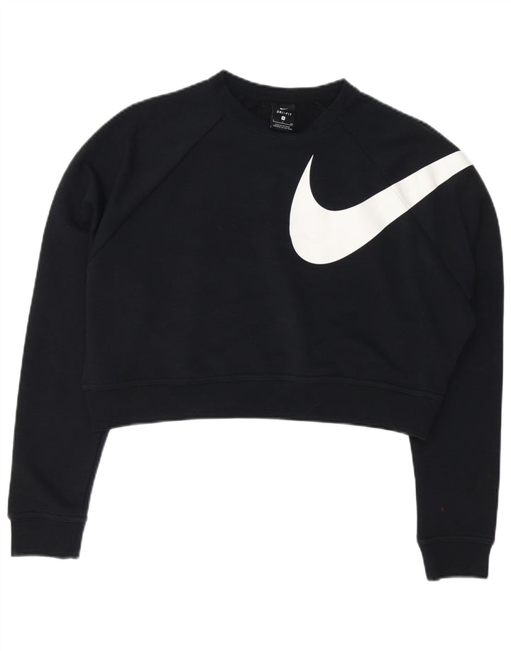 NIKE Mujer Oversize Crop Graphic Sudadera Jumper UK 10 Small Negro