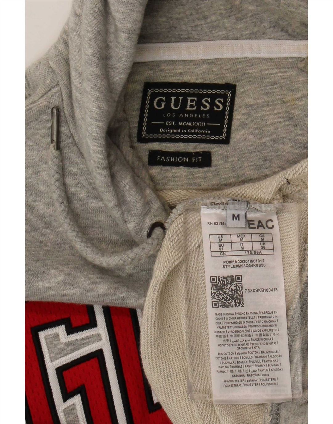 Guess Hombre Sudadera Con Capucha Gráfica Jersey De Algodón Gris Medio