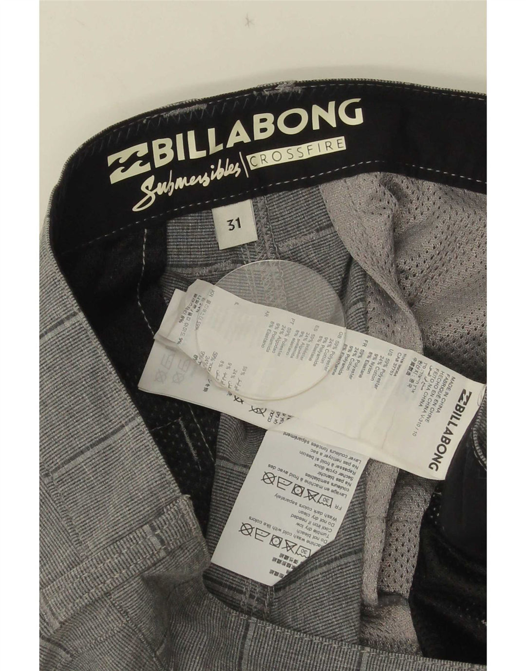 Pantalones cortos chinos Billabong para hombre W31 Poliéster a rayas gris medio