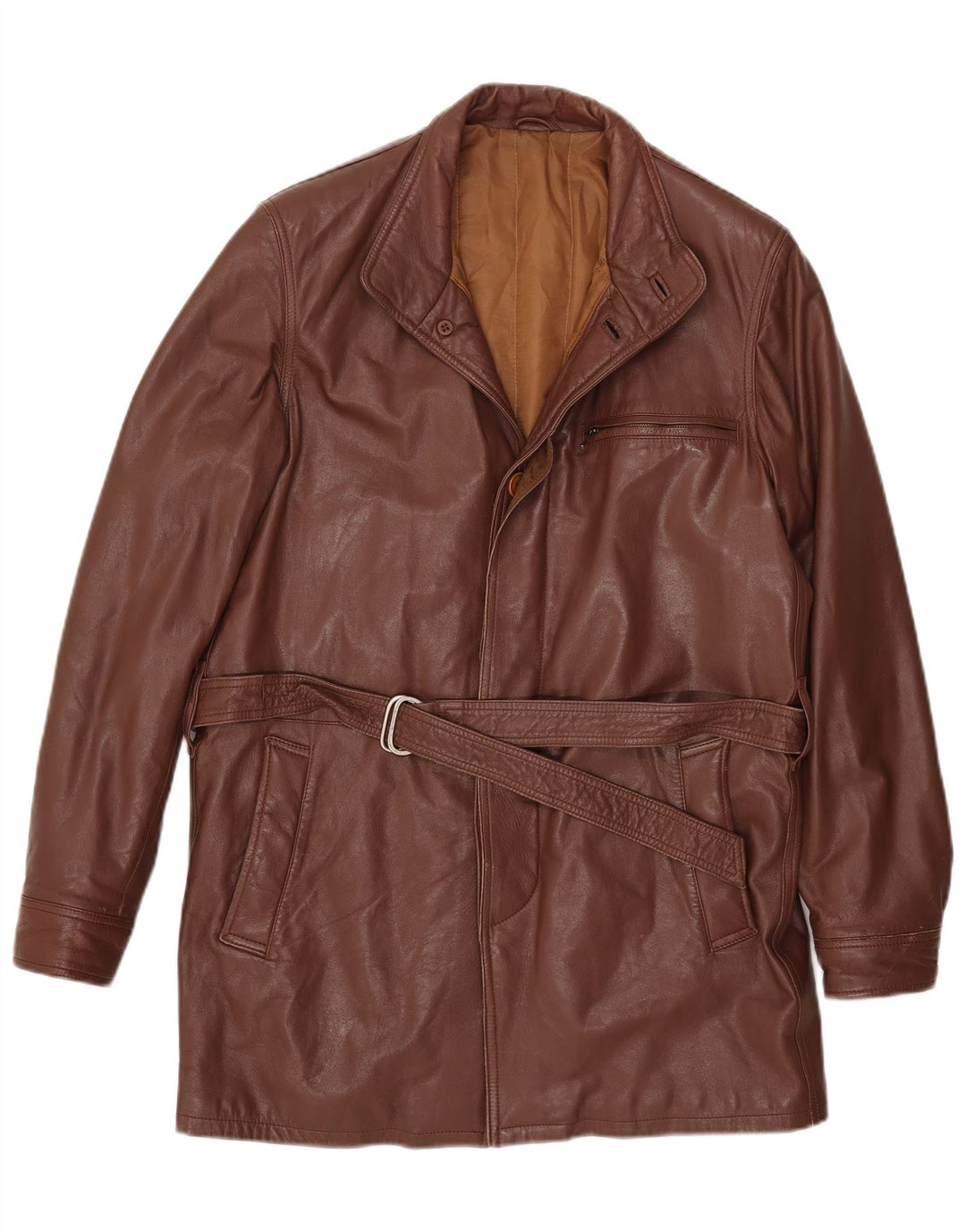 Abrigo de cuero vintage para hombre IT 46 Pequeño Marrón