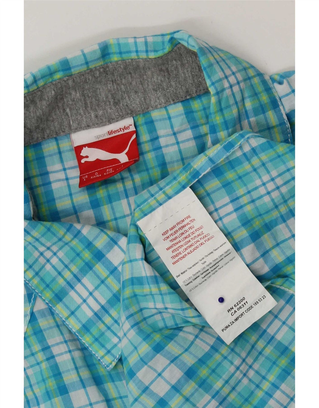 Puma Camisa De Manga Corta Para Hombre De Algodón A Cuadros Azul Grande