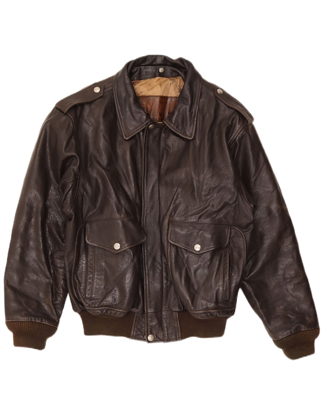 Chaqueta de cuero militar vintage para hombre IT 54 2XL Marrón