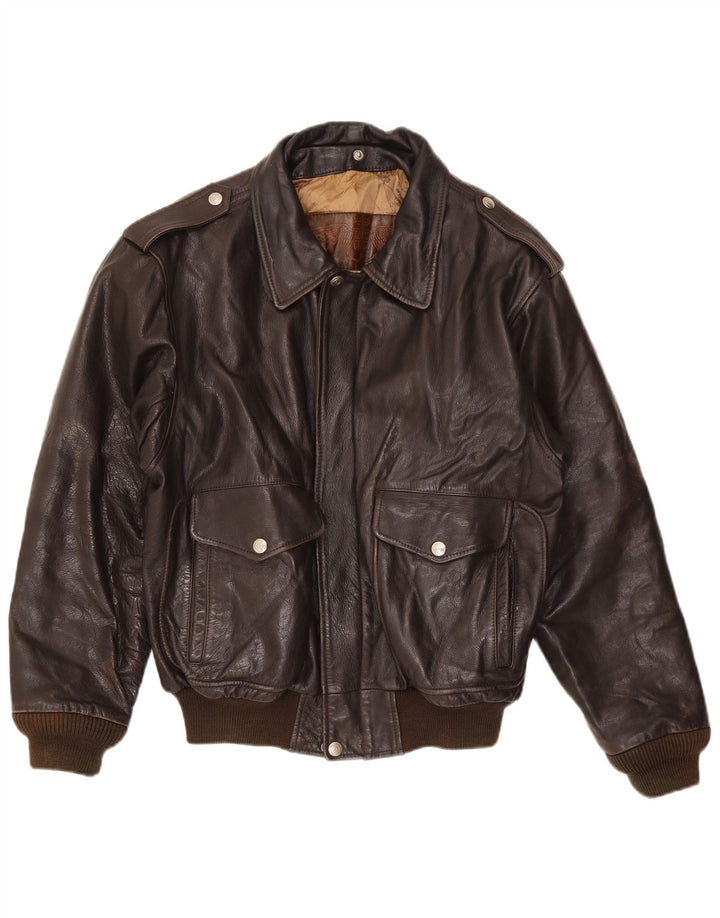 Chaqueta de cuero militar vintage para hombre IT 54 2XL Marrón