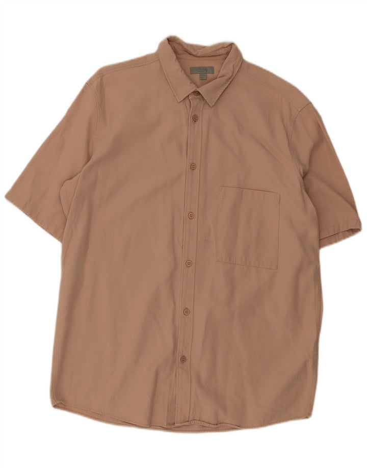 Camisa Cos Hombre Manga Corta Lyocell Beige Medio