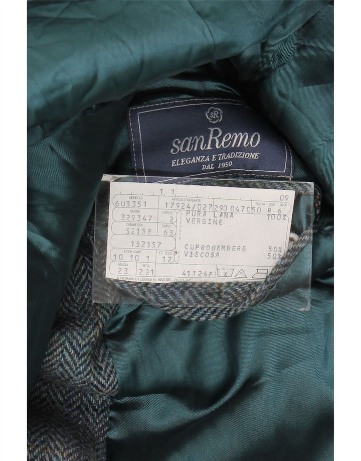 San Remo Chaqueta tipo blazer de 2 botones para hombre IT 50 Large Blue Herringbone