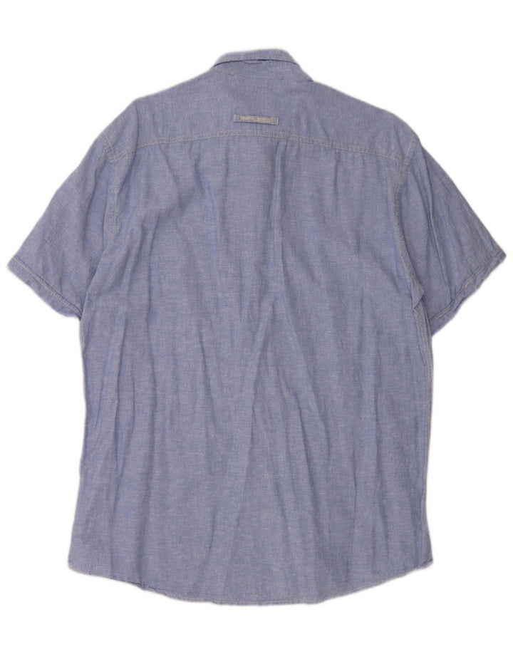 CAMEL ACTIVE Camisa de manga corta para hombre con ajuste regular y lino moteado azul grande