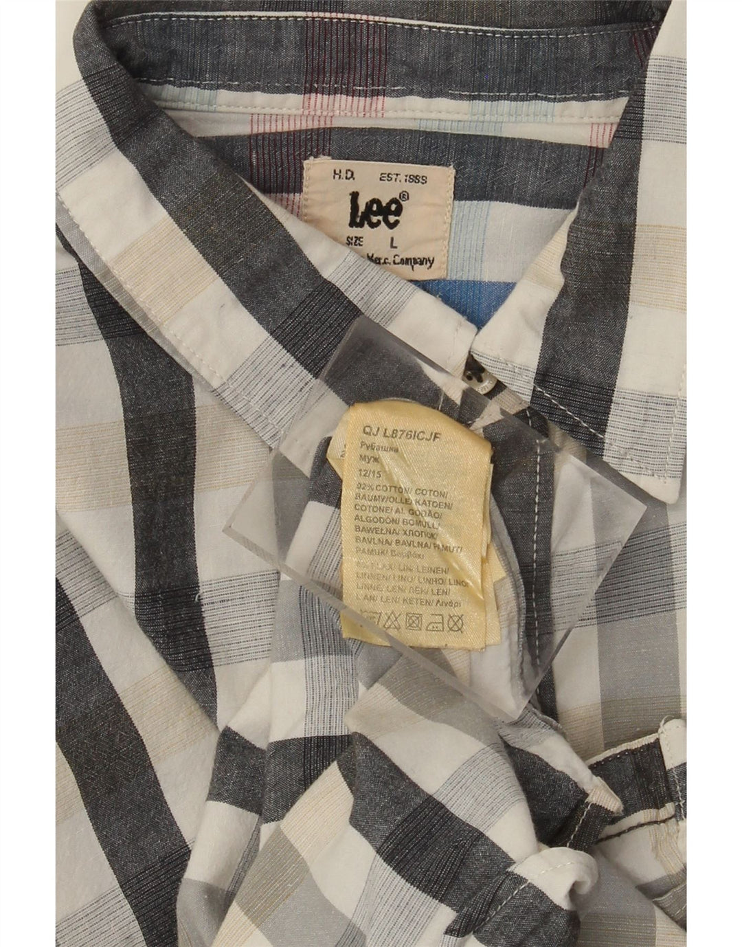 Camisa Lee para hombre de algodón a cuadros grises grandes