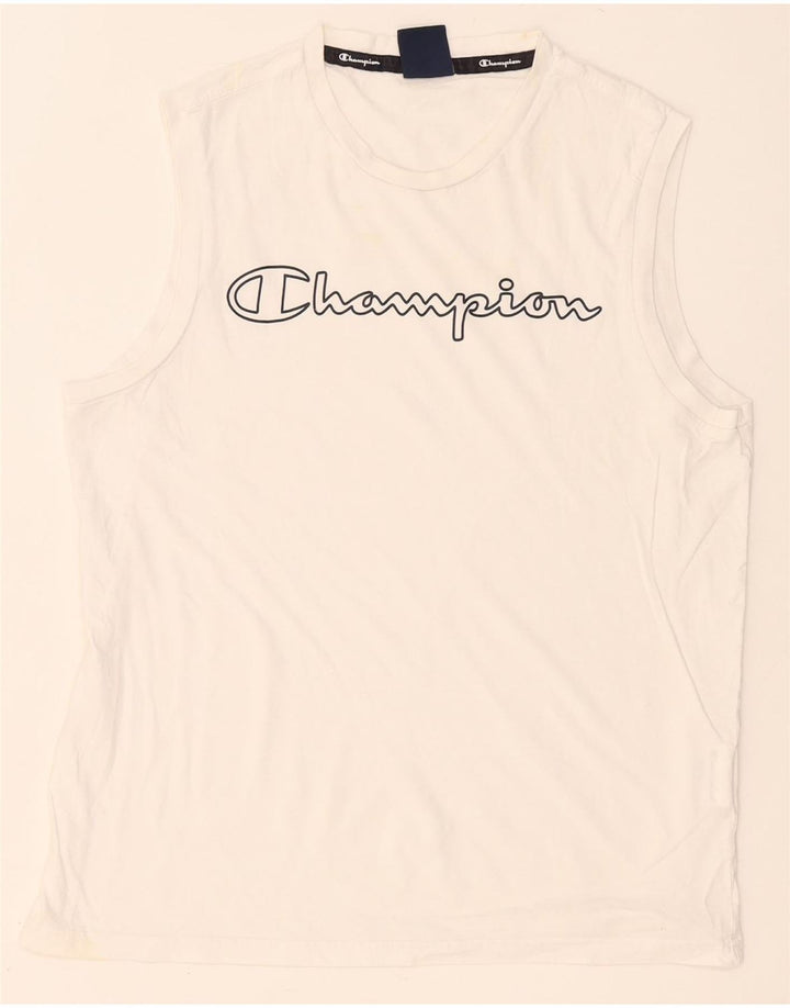 Champion Camiseta Sin Mangas Con Gráfico Para Hombre Algodón Blanco Mediano