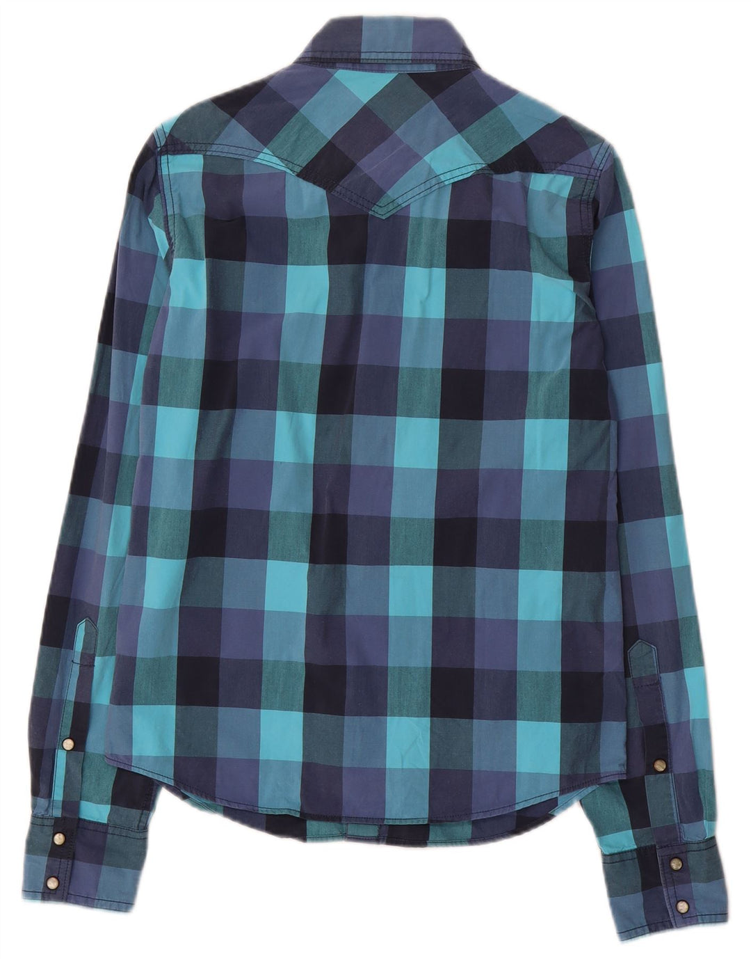 Camisa Hollister Hombre Western Algodón Vichy Azul Pequeño