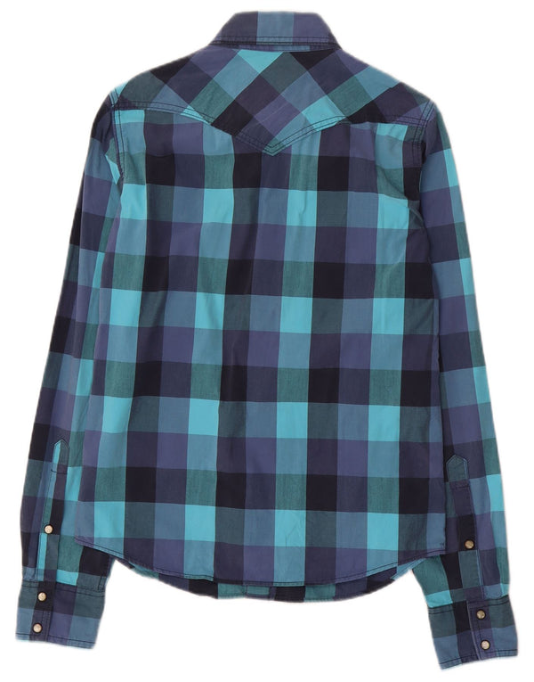 Camisa Hollister Hombre Western Algodón Vichy Azul Pequeño