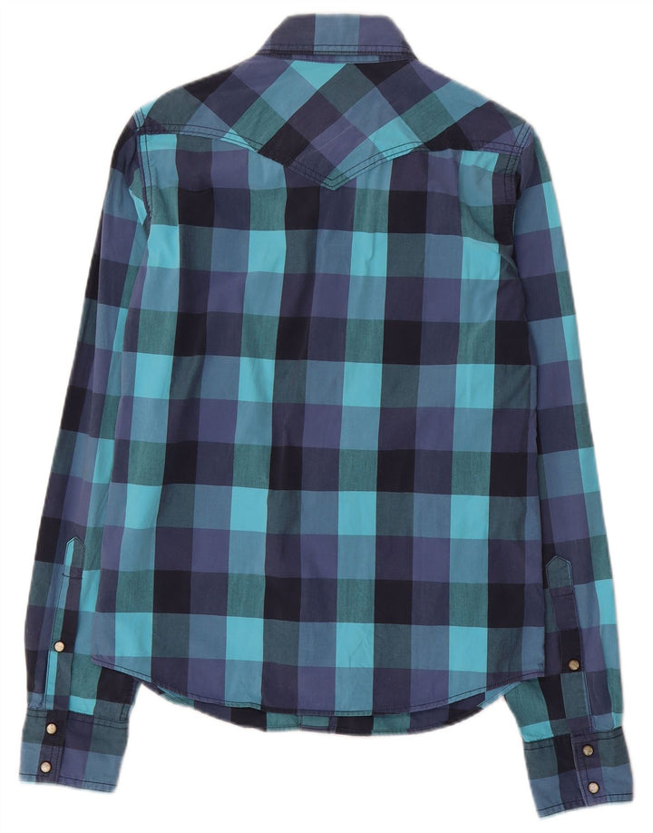 Camisa Hollister Hombre Western Algodón Vichy Azul Pequeño