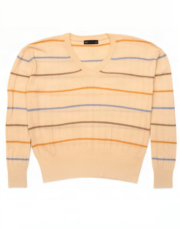 Marks & Spencer Suéter tipo jersey con cuello en V para mujer UK 40 Mediano Blanco Roto Rayas