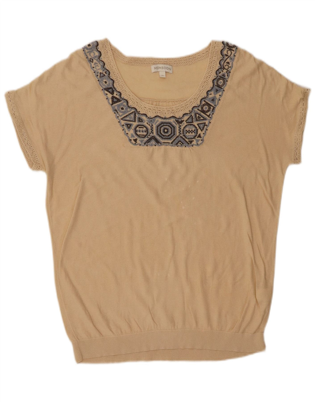 Monsoon Blusa para mujer Top UK 44 Medium Beige Fair Isle