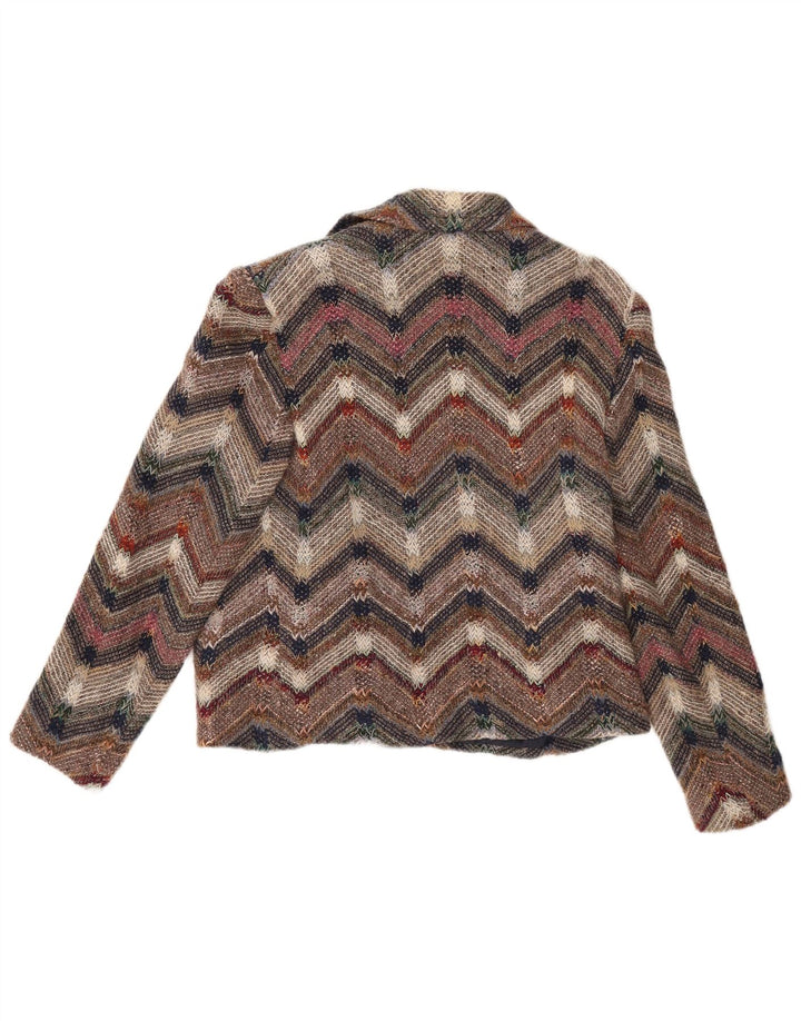 Vintage mujer punto abierto blazer chaqueta Reino Unido 12 medio multicolor Chevron