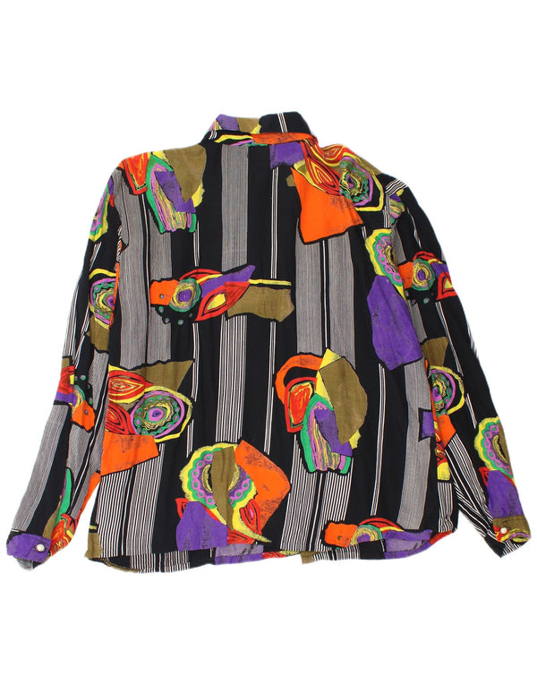 Vintage mujer camisa gráfica blusa Reino Unido 16 gran viscosa a rayas negras