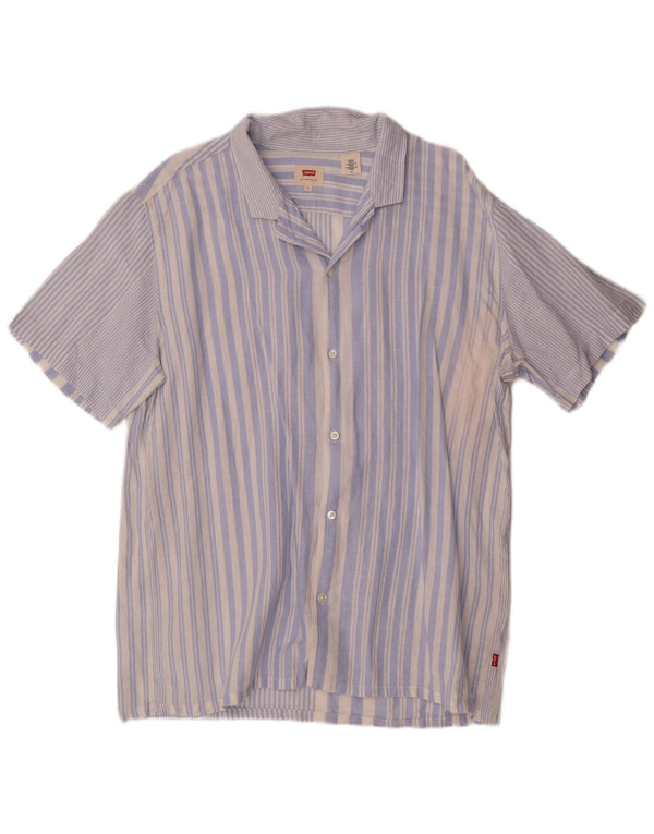 Levi's Hombre Camisa De Manga Corta De Lino A Rayas Azul Grande